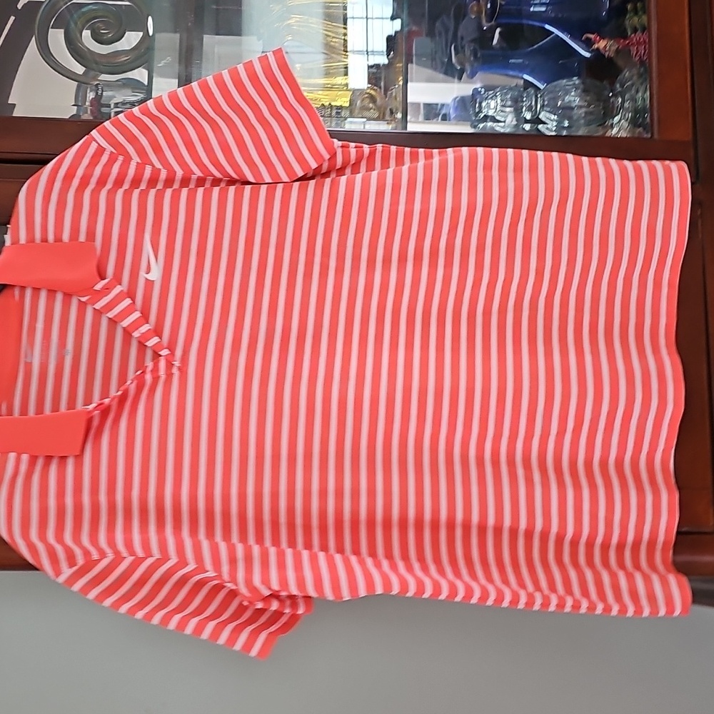 Nike Dri-Fit Perforance Striped Golf Polo Orange & White Size XL